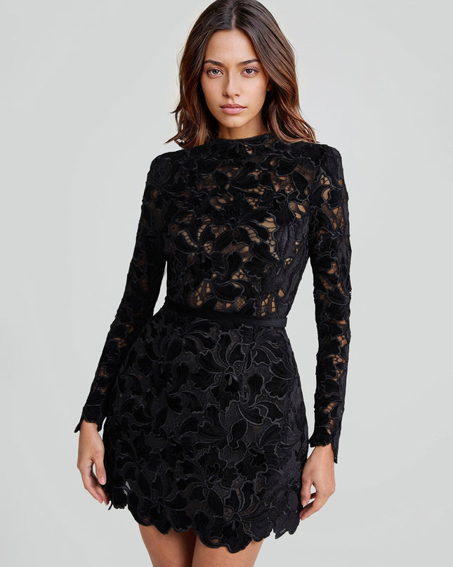 Lace Long Sleeve Mini Dress with Scalloped Hem