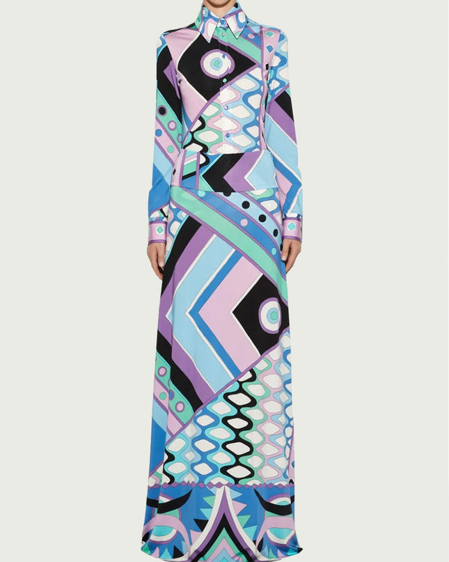 "Cosmic Groove" Geometric Print Two-Piece Set