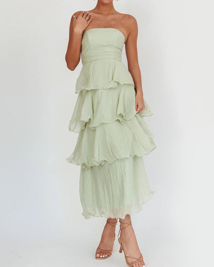 "Sage Ruffle" Strapless Tiered Maxi Dress