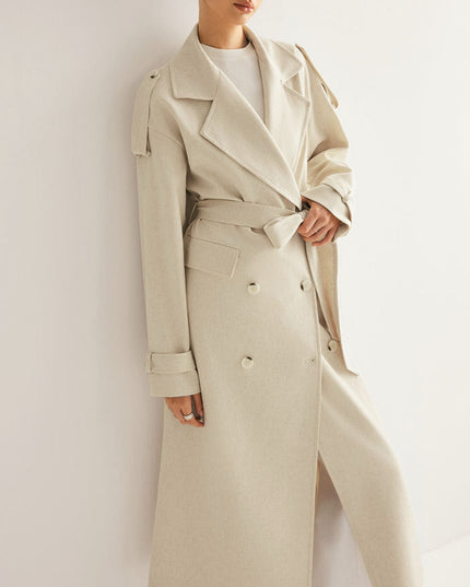 "Oatmeal Trench" Double-Breasted Maxi Coat
