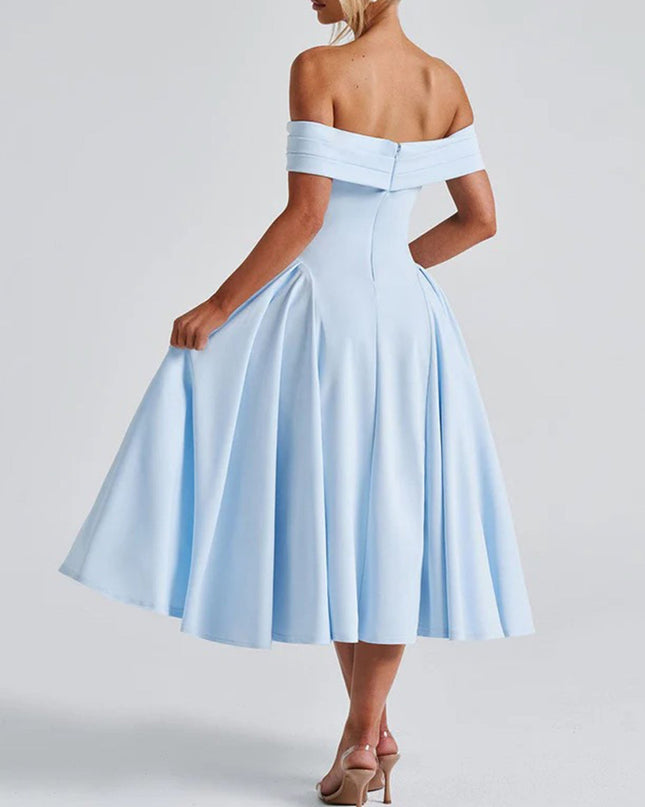 "Sky Duchess" Off-Shoulder Midi Dress