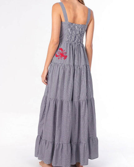 "Crawfish Picnic" Gingham & Lobster Embroidered Maxi Dress
