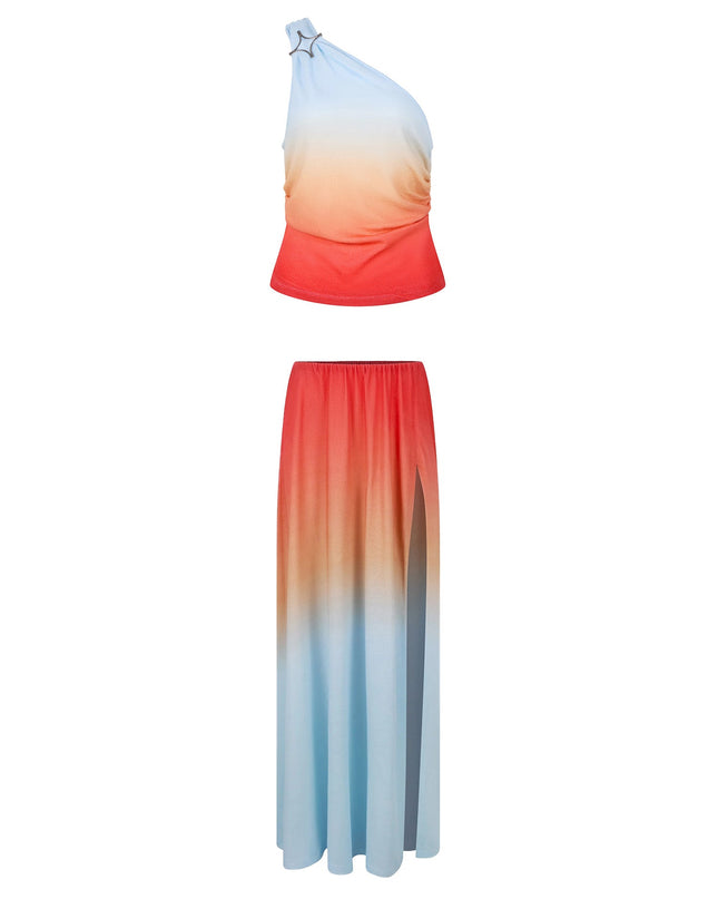 "Sunset Horizon" One-Shoulder Ombré Set