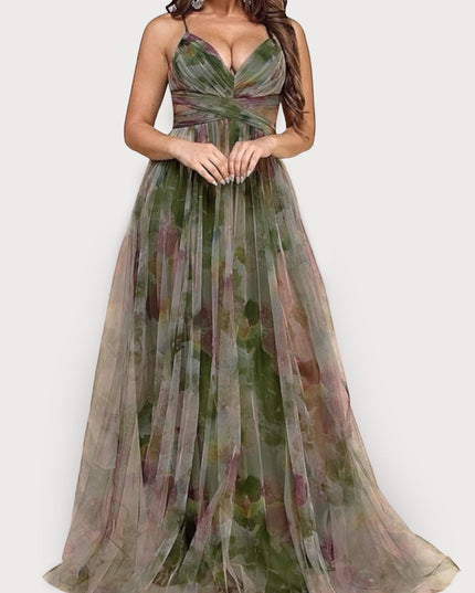 "Sunset Watercolor" Cutout Chiffon Maxi Dress