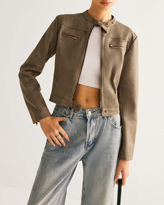 "Taupe Faux Suede" Biker Jacket