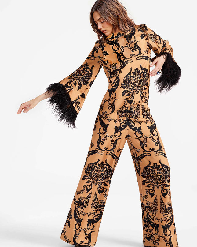 "Baroque Noir" Camel Black Baroque Print Set