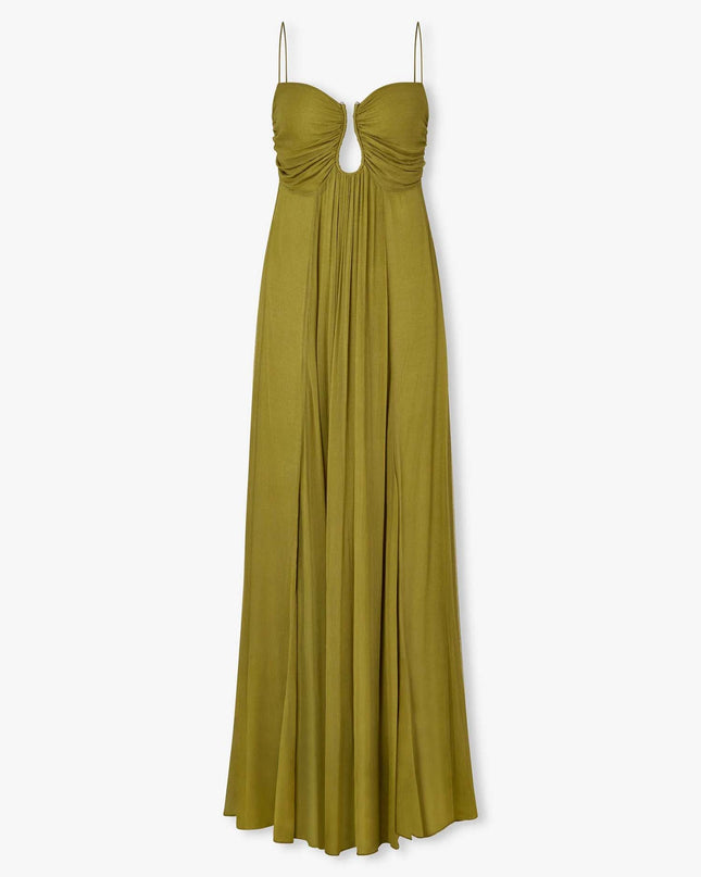 "Olive Whisper" Chiffon Cutout Maxi Dress