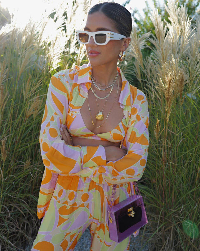 "Retro Swirl" Orange Pink Retro Print Three-Piece Set