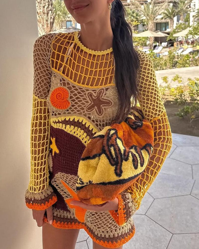 "Seaside Crochet" Multicolor Crochet Starfish Mini Dress