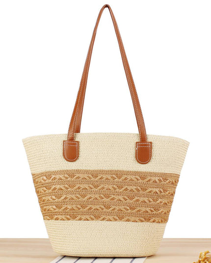Contrast Color Straw Tote Bag