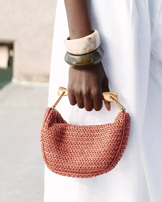 Metal Handle Straw Bag