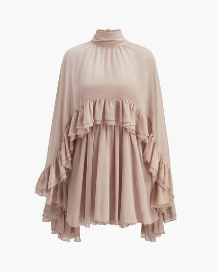 Semi-Sheer Chiffon Ruffle Cape And Mini Dress Suit