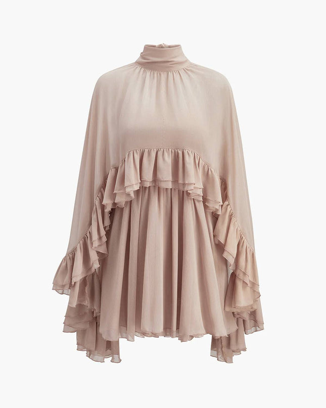 Semi-Sheer Chiffon Ruffle Cape And Mini Dress Suit