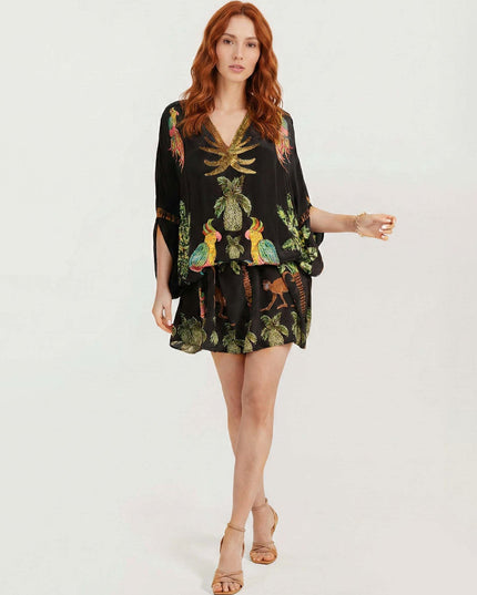 Black/Pink Parrot Print Maxi Dress