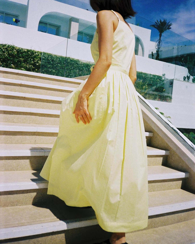 "Sunny Lemon" Sleeveless Tie-Waist Maxi Dress