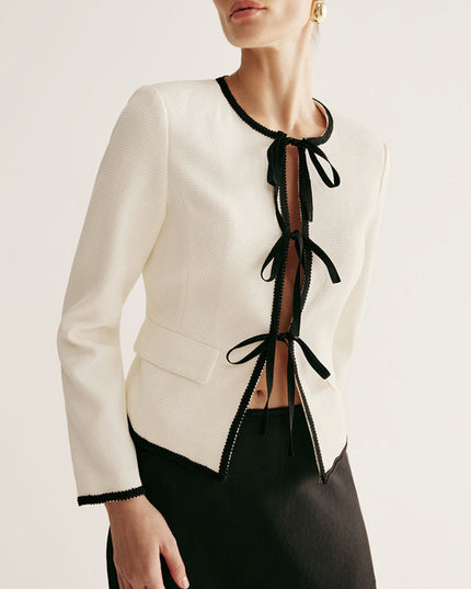 "Ivory Bow-Front" Cropped Jacket