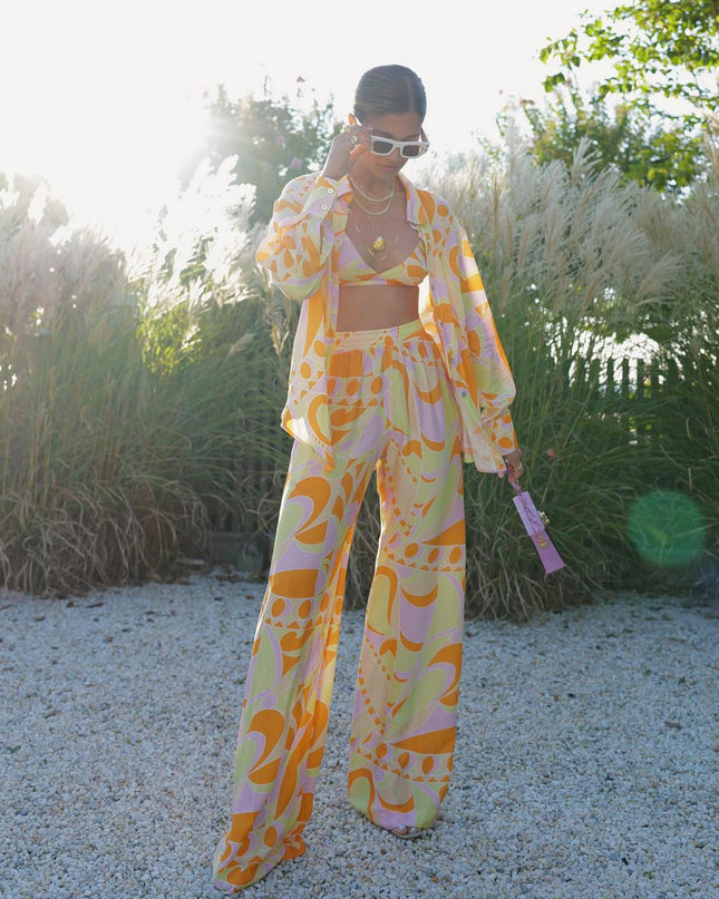 "Retro Swirl" Orange Pink Retro Print Three-Piece Set