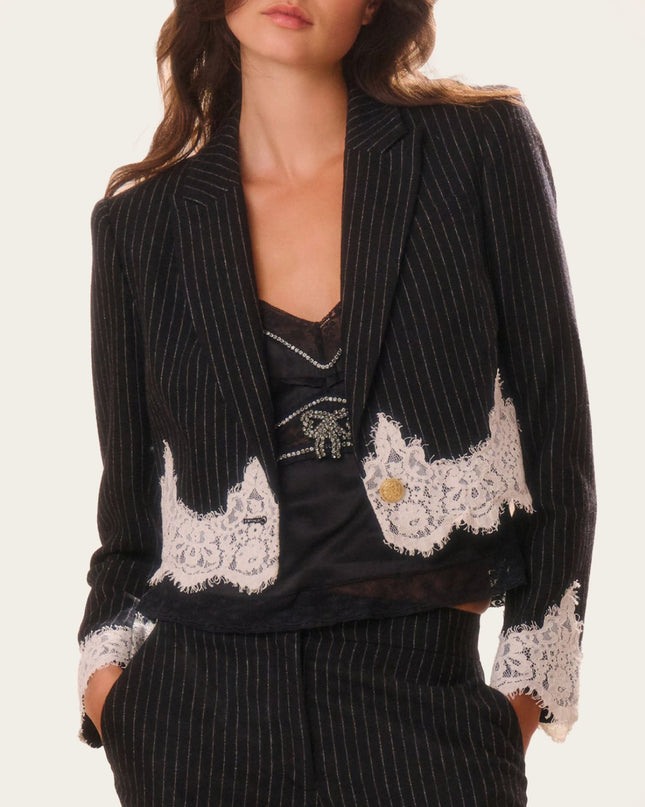 "Pinstripe Lace" Contrast Trim Blazer