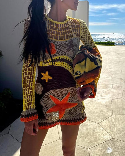 "Seaside Crochet" Multicolor Crochet Starfish Mini Dress