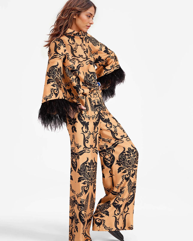 "Baroque Noir" Camel Black Baroque Print Set