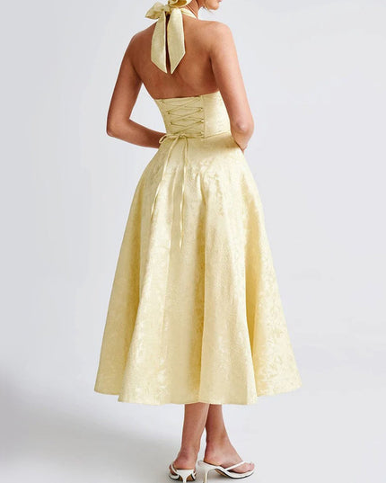 "Buttercup Jacquard" Halter Midi Dress