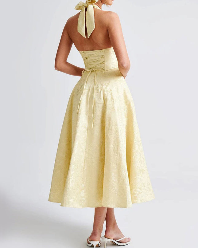 "Buttercup Jacquard" Halter Midi Dress