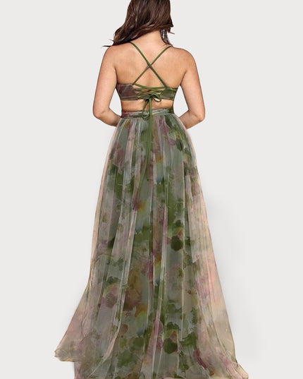 "Sunset Watercolor" Cutout Chiffon Maxi Dress