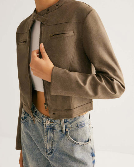 "Taupe Faux Suede" Biker Jacket