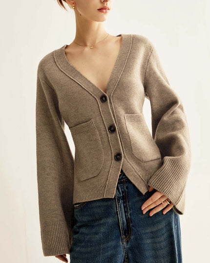 "Relaxed Rib" V-Neck Crop Cardigan