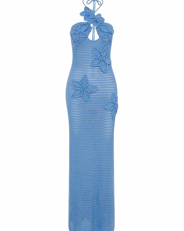 "Ocean Bloom" Crochet Halter Maxi Dress