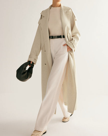 "Oatmeal Trench" Double-Breasted Maxi Coat