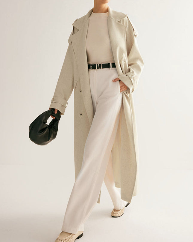 "Oatmeal Trench" Double-Breasted Maxi Coat