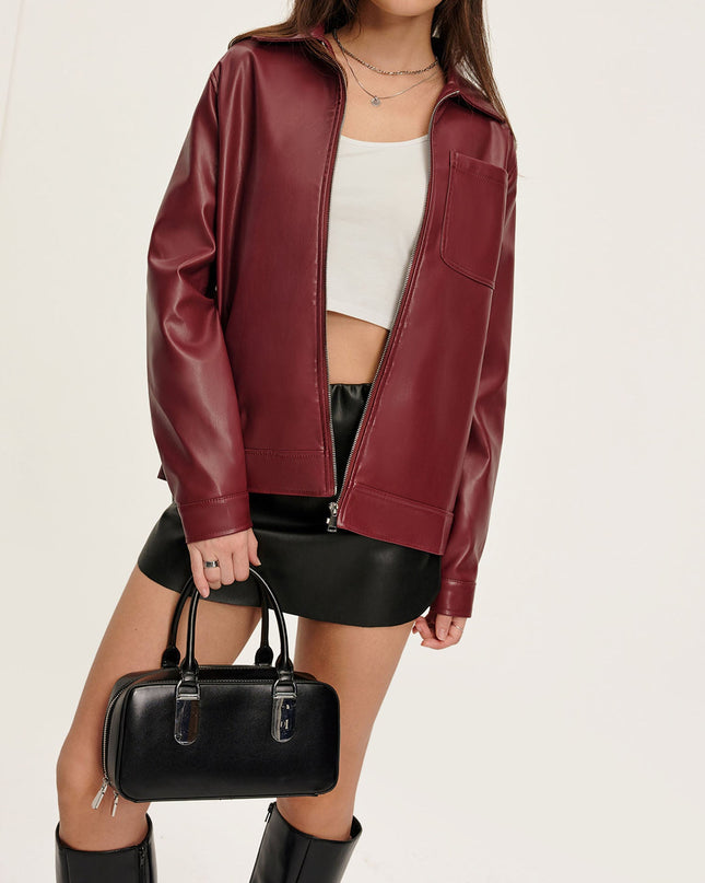 "Scarlet Edge" Burgundy Faux Leather Cropped Jacket