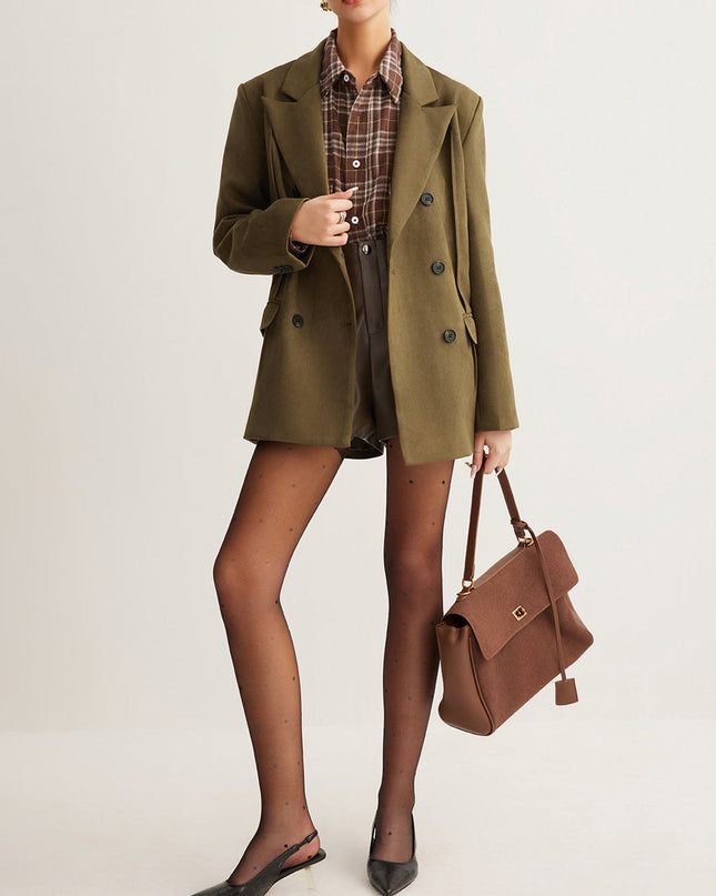 "Olive Tactical" Olive Faux Suede Double-Breasted Blazer