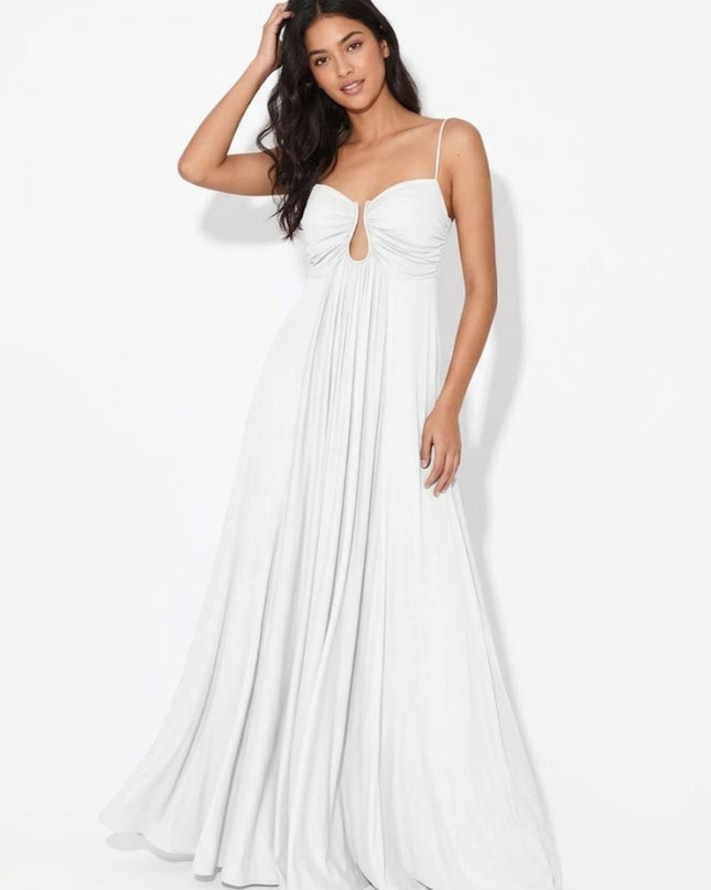 "Olive Whisper" Chiffon Cutout Maxi Dress