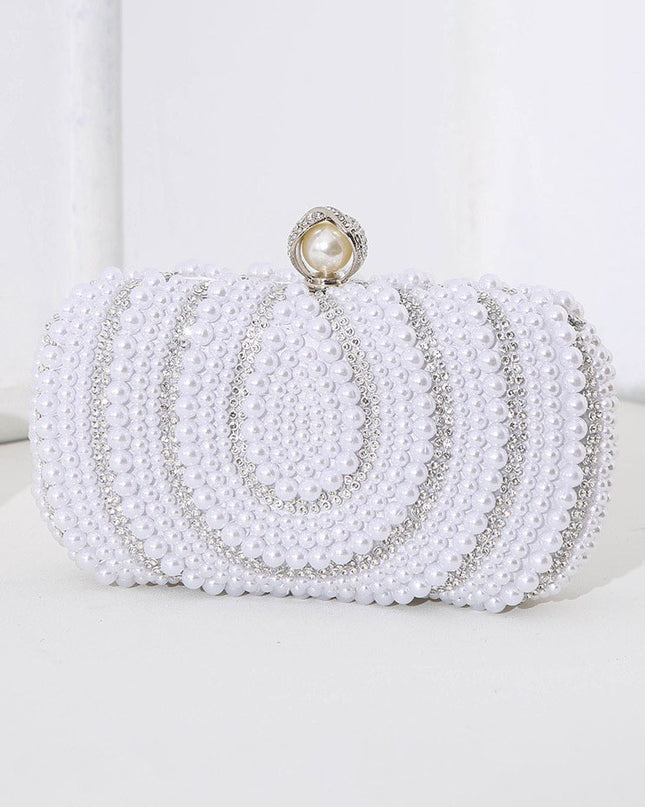Vintage Ladies Pearl Evening Bag Handmade Beaded Embroidery Bag