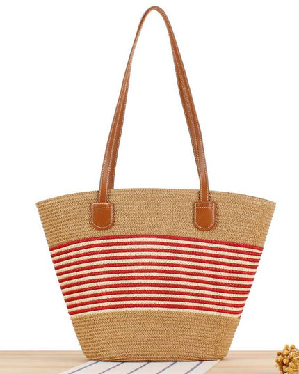 Contrast Color Straw Tote Bag