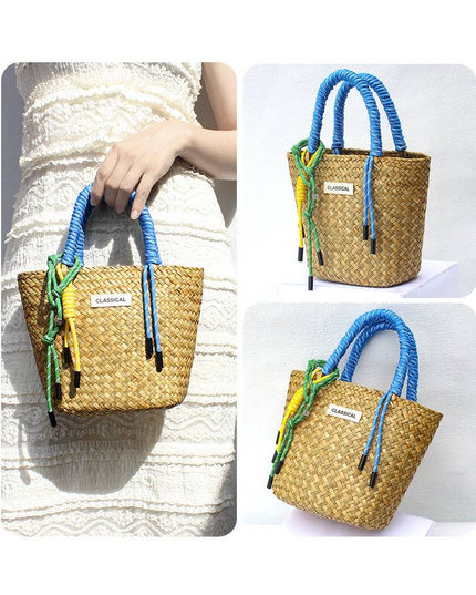Color Decorative Rope Hand-woven Beach Straw Bag