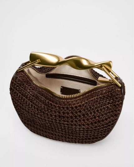 Metal Handle Straw Bag