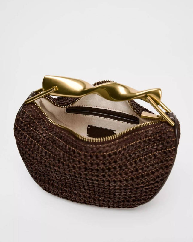 Metal Handle Straw Bag