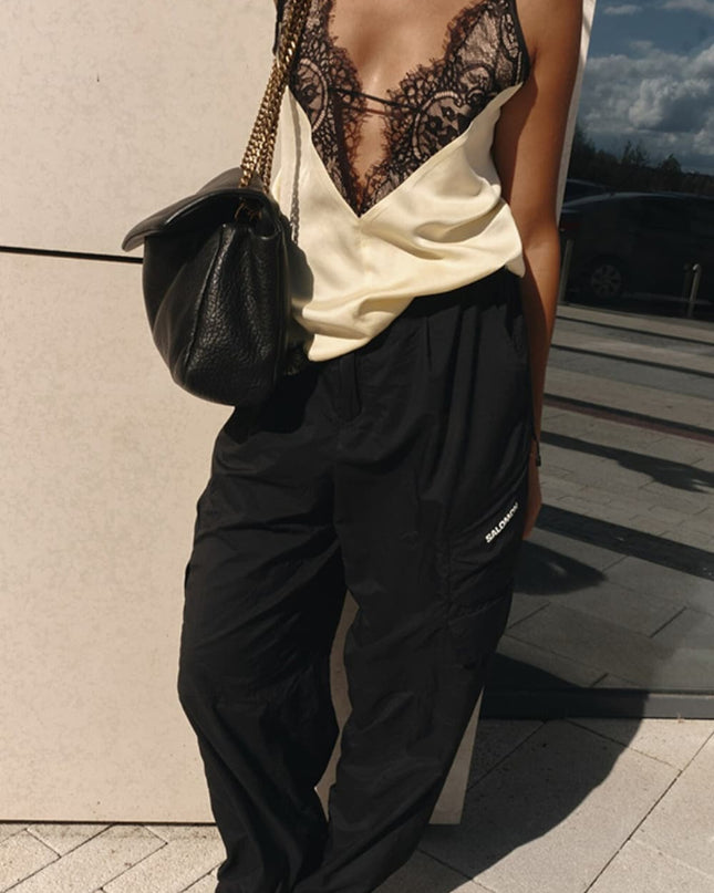 "Lace Allure" Satin Deep V-Neck Lace Trim Cami Top