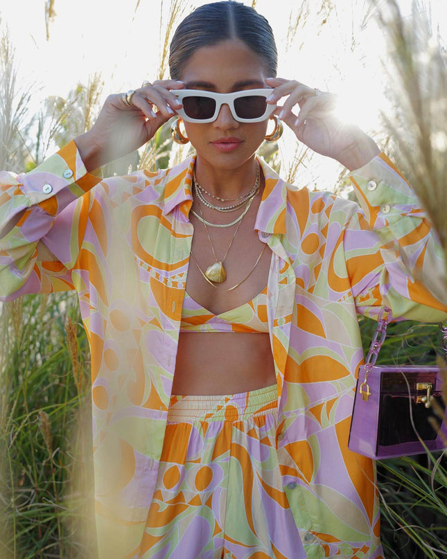 "Retro Swirl" Orange Pink Retro Print Three-Piece Set