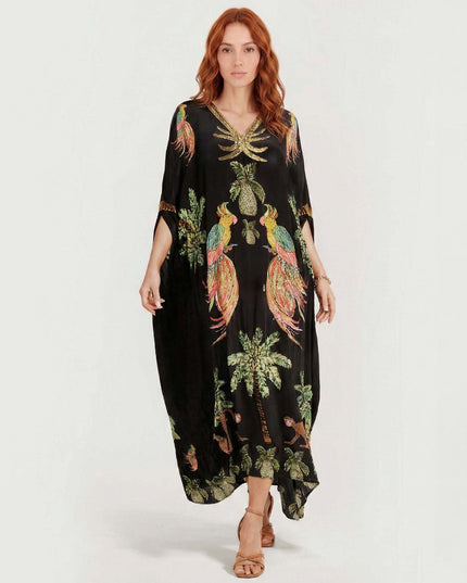 Black/Pink Parrot Print Maxi Dress