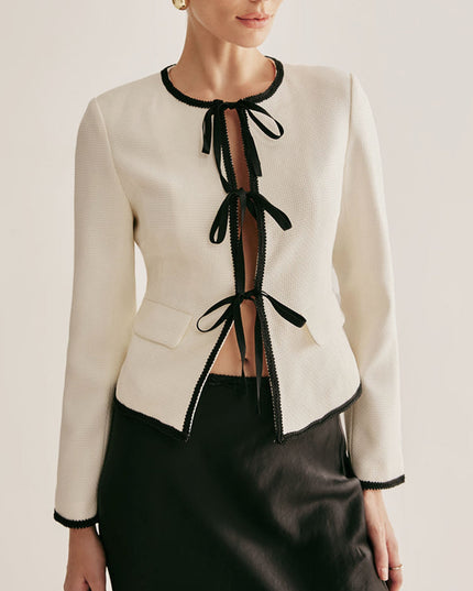 "Ivory Bow-Front" Cropped Jacket