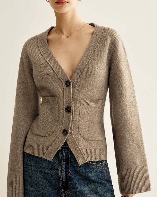 "Relaxed Rib" V-Neck Crop Cardigan