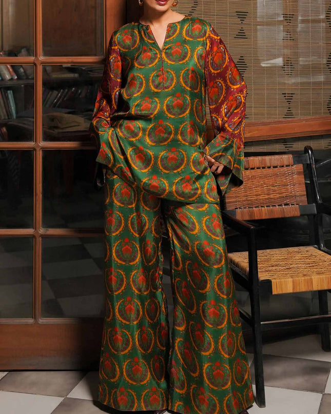 "Tribal Medallion" Satin Print Two-Piece Set