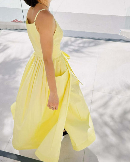"Sunny Lemon" Sleeveless Tie-Waist Maxi Dress