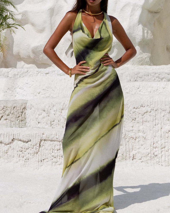 "Oasis Swirl" Halter Maxi Dress