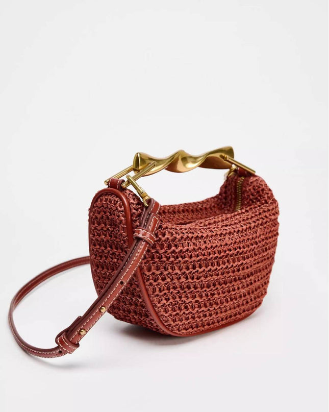 Metal Handle Straw Bag