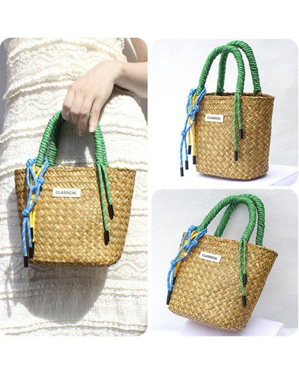 Color Decorative Rope Hand-woven Beach Straw Bag